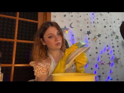 ASMR | Dish Washing With Gloves And Apron | Rubber And Latex Gloves Sounds ♥️