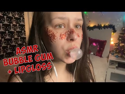 ASMR chewing gum and bubbles popping + lipgloss