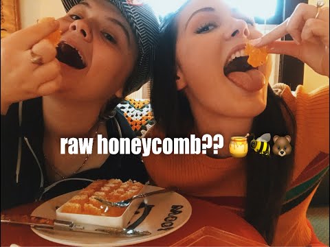 me + a friend try raw honeycomb 🍯 (asmr-ISH)