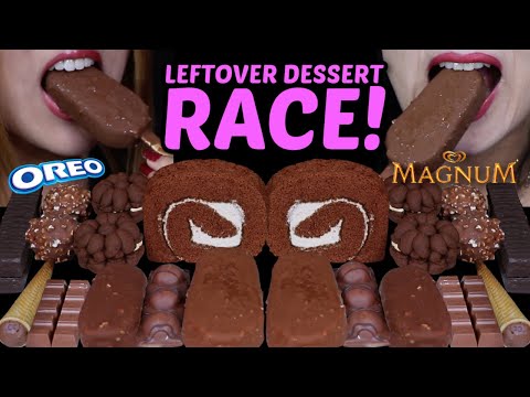 ASMR LEFTOVER DESSERT RACE! MAGNUM ICE CREAM BARS, CHOCOLATE CAKES, CONES, KINDER, FERRERO, OREO 먹방