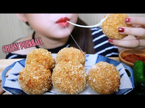 ASMR Huge cheesy Porkball(homemade) crunchy eating sounds | LINH-ASMR