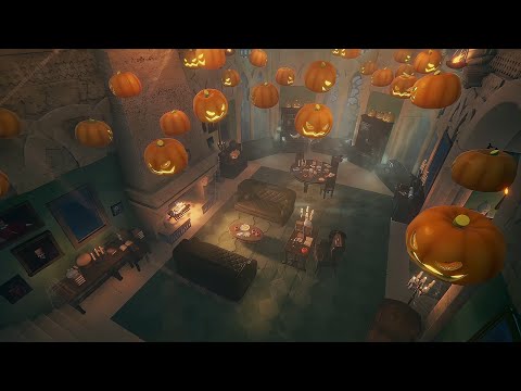 Halloween at Hogwarts 🎃 Slytherin House Edition [Musicless] Thunderstorm Ambience + Fireplace