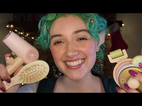 ASMR Elf Does Your Wooden Makeup & Skincare 🎄(holiday roleplay, sleep aid, layered sounds)