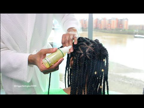ASMR Box Braids Hair Oil Application | Scalp Scratch