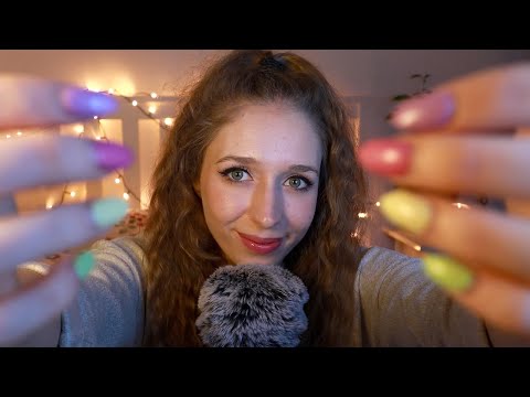 ASMR  💛 Hand Movements, Face Touching  / Fluffy Mic Scratching + Whispering 💤