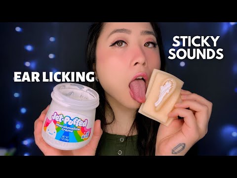 ASMR | Sticky Yummy Ear Licking | Marshmallow Fluff | Talking & No Talking