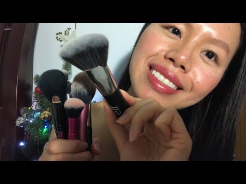 ASMR 56 MINS Face Brushing w. 22 Makeup Brushes, GUM CHEWING, SOFT Tapping and Whispered Chat :)