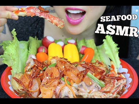 ASMR SEAFOOD SPICY THAI SALAD + FRESH VEGGIES (CRUNCHY EATING SOUNDS) NO TALKING | SAS-ASMR