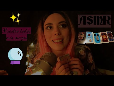 ASMR |🔮Te susurro sobre mis mazos de TAROT para que te relajes + tapping en carton ⛥ MUCHOS SUSURROS