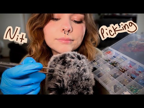 ASMR nitpicking small beads out of your hair (nurses office roleplay, fluffy mic cover)