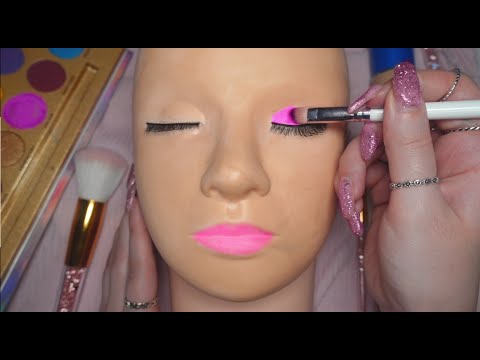 [ASMR] Pink Makeup on Mannequin Head (whispering, tapping, makeup sounds) to help you relax