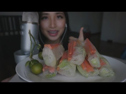 ASMR Eating Veggie RICE WRAPS // Chewy, crunchy sounds