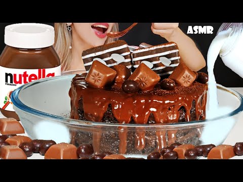 ASMR Chocolate Nutella Cake With Milk | Mukbang 우유에 말아먹는 꾸덕한 초코케이크 디저트 먹방 Oli ASMR