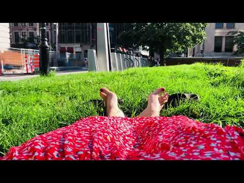 ASMR Barefeet laying in grass Red toenails