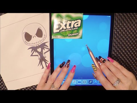 ASMR Gum Chewing Draw with Me on Ipad | Nightmare Before Christmas | Writing Names | Tingly Whisper