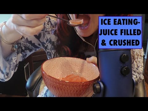 ASMR Ice Crunching / Chewing.  Juice Filled Cubes and Crushed Ice.