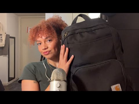 ASMR whats in my college backpack!!! (whispers, scratching, tapping, random school supply triggers)