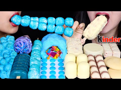 ASMR BLUE CRYSTAL MARSHMALLOWS, COTTON CANDY ICE CREAM BURRITO, GIANT CANDY BUTTONS, GALAXY CONE 먹방