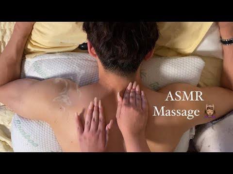 ASMR | Giving my Boyfriend a Neck and a Back Massage | Life Update | I’m back back back back