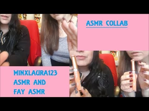 #ASMR 2 Girls Doing Relaxing Hand Movements / Applying Lipgloss / Tapping - Collab with Fay ASMR