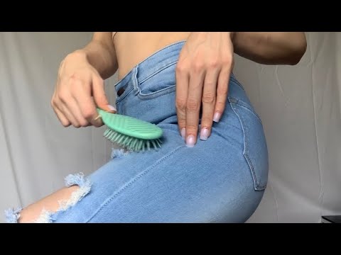 ASMR| scratching + brushing ripped jeans with a hairbrush | no talking