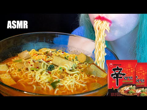 ASMR: SUPER SPICY RAMEN NOODLES & SAUSAGES | Shin Ramyun Soup 🍜 ~ Relaxing Eating [No Talking|V] 😻