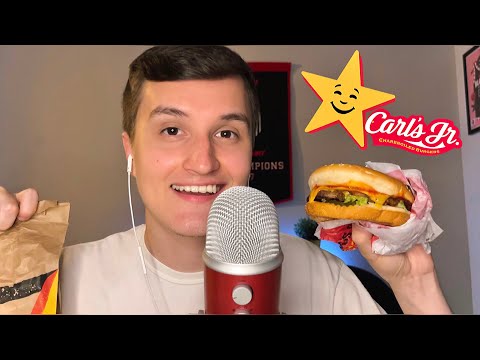 [ASMR] Carl’s JR Burger and Fries Mukbang 🍔 (whispering with eating sounds)