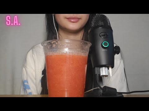 || ASMR || Strawberry Juice Drinking Sounds (NO TALKING)