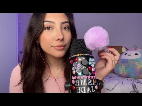 ASMR mic brushing with a fluffy pen 💜 | Whispered