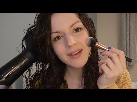 ASMR Doing my Hair and Makeup - w/ blow drying sounds