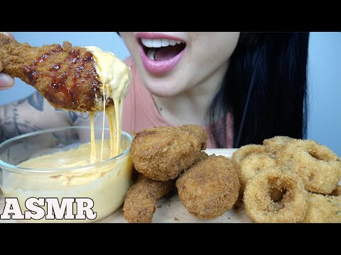 ASMR FRIED CHICKEN ONION RINGS CHEESE SAUCE FIRE SAUCE (CRUNCHY EATING SOUNDS) NO TALKING | SAS-ASMR