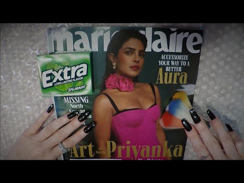 ASMR Gum Chewing Magazine Flip Through | Priyanka Chopra Jonas | Close Whisper