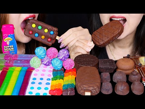 ASMR RAINBOW SOUR CANDY BUTTONS, M&M'S ICE CREAM, JELLY NOODLES, CRYSTAL MARSHMALLOW, MINI BROWNIE먹방