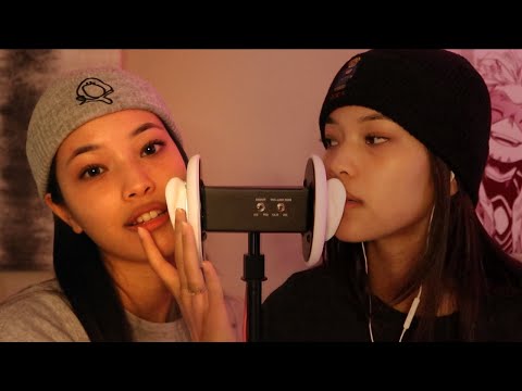 ASMR Mouth Sounds 🧸 Twin Unintelligible Whispering (ear to ear, 3dio, far to close) 🤎
