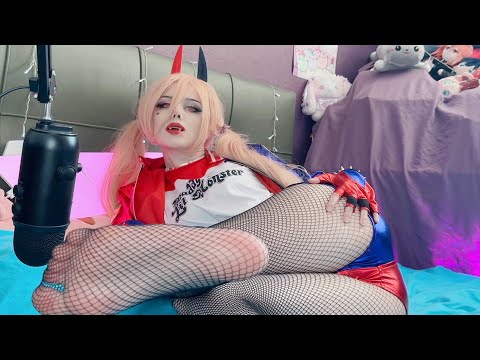 ♡ ASMR Power in Harley Quinn outfit Scratching Cloth ♡ Chainsaw Man / Suicide Squad Cosplay