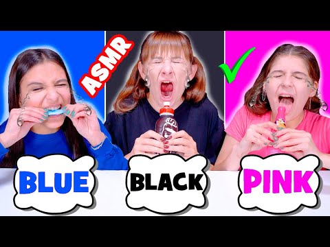 ASMR Eating Only Pink, Blue, Black Food Mukbang