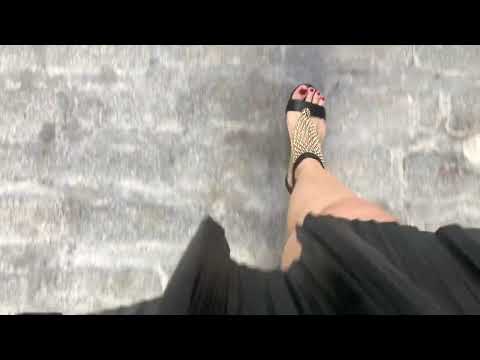 ASMR sexy feet walking on cobblestone red nail polish toes