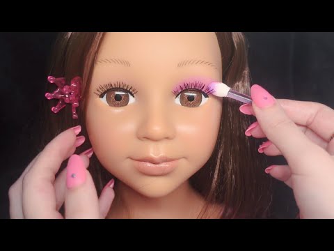 [ASMR] Kids Makeup on Doll Head (tapping, whispering, makeup sounds)