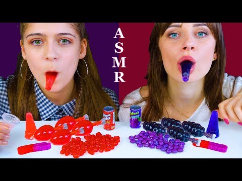 ASMR PURPLE AND RED FOOD (TIK TOK JELLY, SODA FIZZY CANDY, GUMMY SNAKE)  EATING MUKBANG