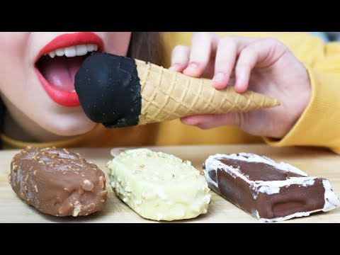ASMR BLACK ICE CREAM CONE + CHOCOLATE COVERED ICE CREAM BARS (Eating Sounds) No Talking