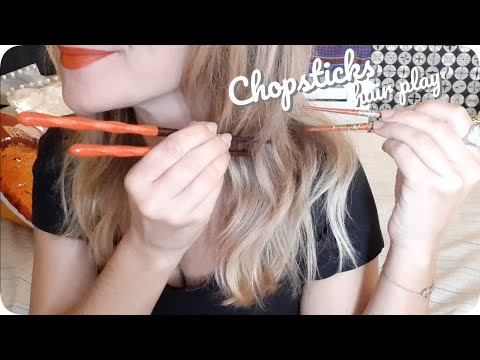 ASMR unusual hair play with chopsticks and other stuff ❤️no talking 🤫