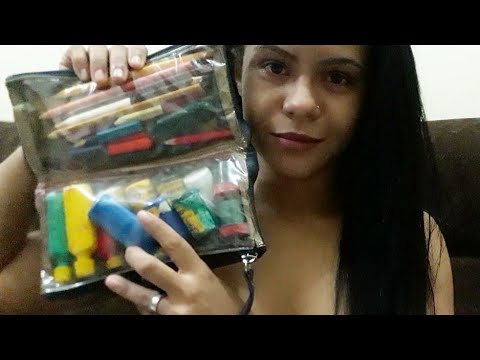 ASMR ESTOJO: Sons de lápis, canetas, tintas e plastico