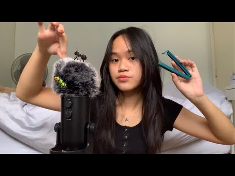 ASMR bug searching and plucking 🐜 ( + clips on fluffy mic cover )
