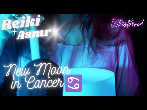 Reiki ASMR~New Moon In Cancer~Emotional flow~rain, affirmations, crystals, singing bowl