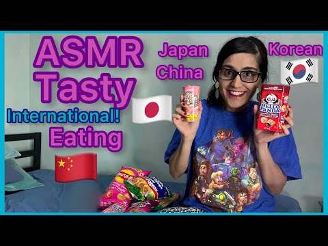 ASMR Eating International Snacks! Tasty + Eating !( Soft Spoken Eating Sounds)