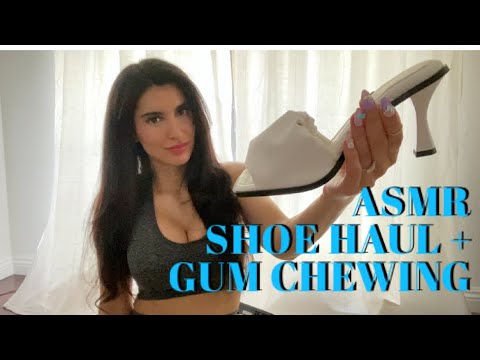 ASMR Gum Chewing Shoe Haul 👟 👠 👡 (Whispered Binaural)