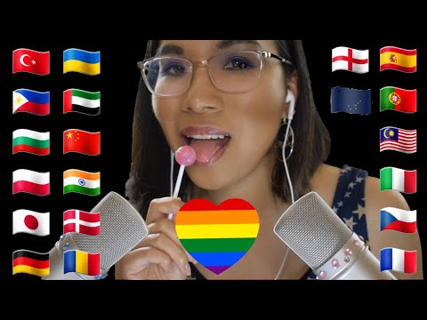 ASMR YOU ARE LOVED in DIFFERENT LANGUAGES (Lollipop Mouth Sounds) 🏳️‍🌈🍭 [Binaural] #pridemonth