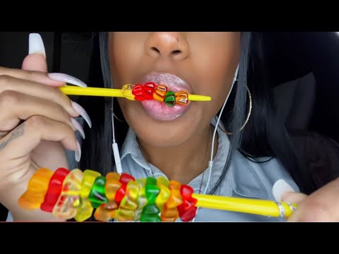 ASMR | Gummy Bear Stick Noms 🍭 (Chewy Candy Eating / Mouth Sounds)🍡