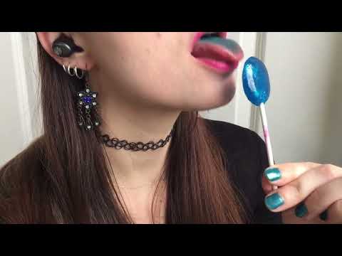 ASMR 💙🍭 zero talking only lollipop eat slurping licking tapping tongue gymnastics lips satisfying
