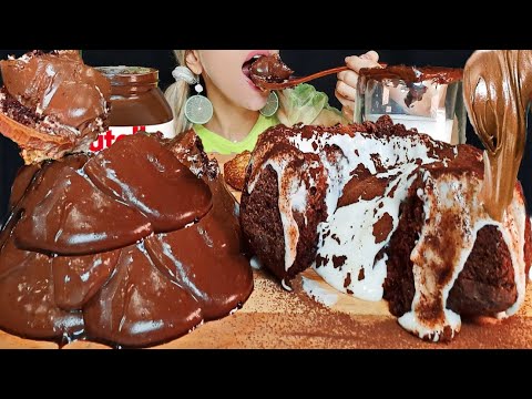 ASMR HOMEMADE LAVA CAKES (NUTELLA NUTS CARAMEL & VANILA CHOCOLATE )🍫 누텔라 초콜릿 케이크 MUKBANG